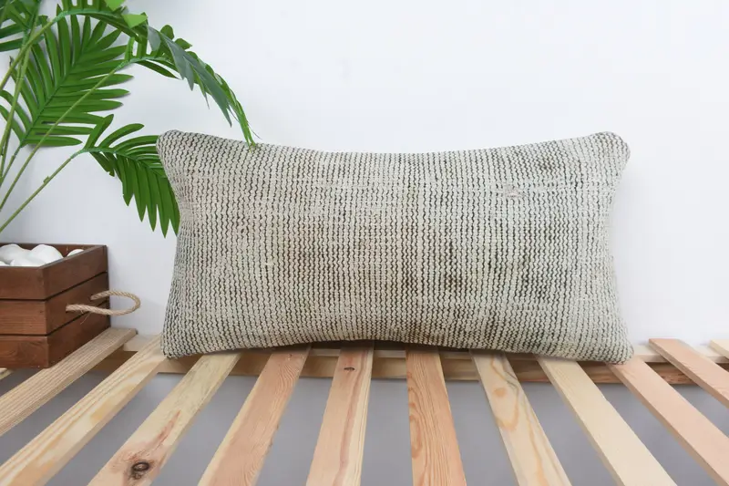 Vintage Kilim Pillow, 12x24 Beige Pillow, Pillow for Sofa, Retro Throw Cushion Case, Pillow Sham, Kilim Rug Pillow Case, Turkish Kilim Pillow - 1