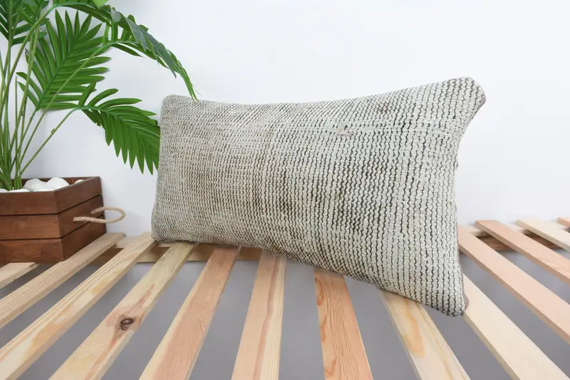 Vintage Kilim Pillow, 12x24 Beige Pillow, Pillow for Sofa, Retro Throw Cushion Case, Pillow Sham, Kilim Rug Pillow Case, Turkish Kilim Pillow - 5
