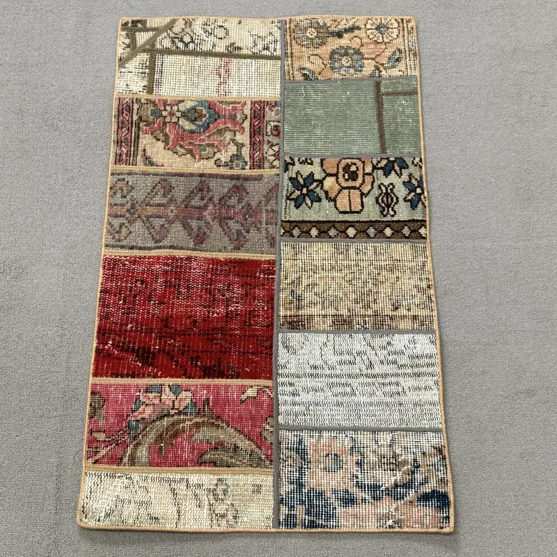 1.7x2.9 ft Oushak Rug, Vintage Turkish Rug, Red Brown Patchwork Rug - 1
