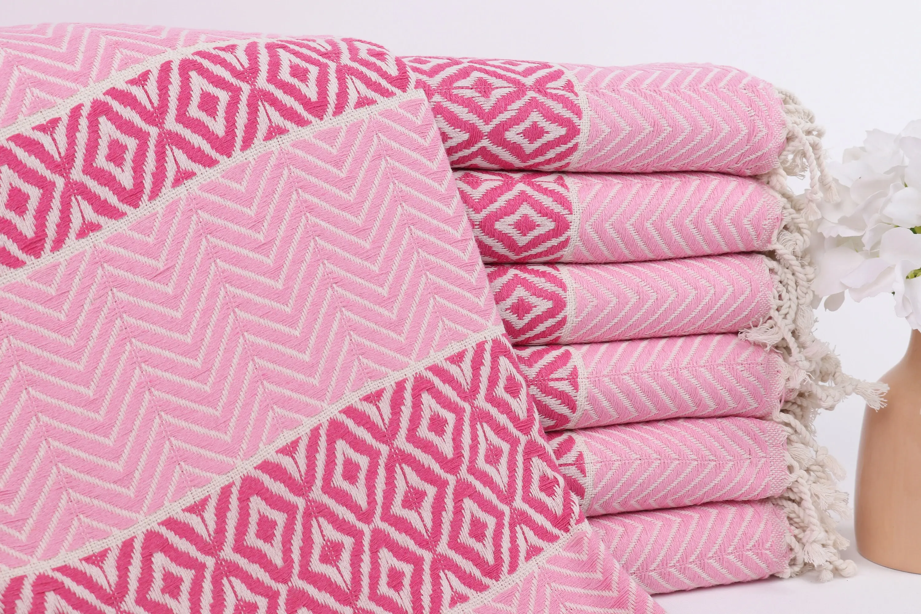 Pink-Fuchsia Cotton Towel Personalized Turkish Bath, 40x71 Inches - 1