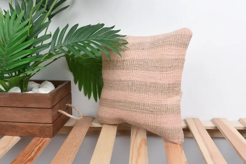 12x12 Pink Pillow Cover, Cushion Cover, Vintage Kilim Pillow, Kilim Pillow, Pillow for Sofa, Wool Kilim Pillow Pillow Sham - 5
