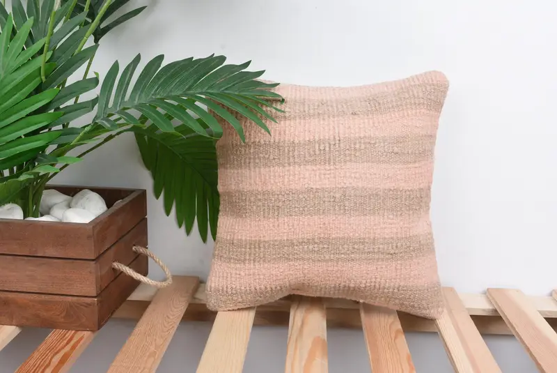12x12 Pink Pillow Cover, Cushion Cover, Vintage Kilim Pillow, Kilim Pillow, Pillow for Sofa, Wool Kilim Pillow Pillow Sham - 1