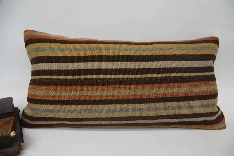 Striped Orange Throw Cushion Cover, Antique Decorative 12x24 inch Pillow - 1