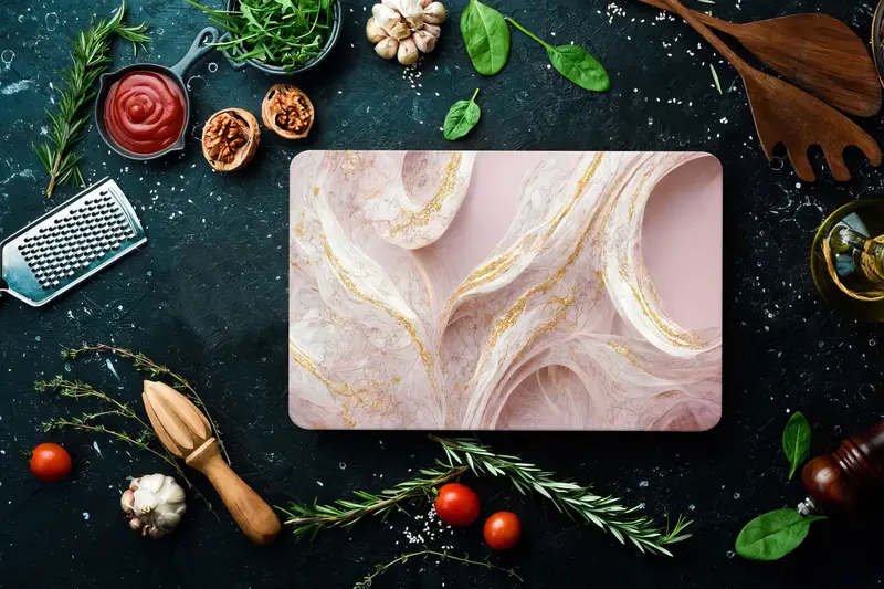 滑り止めの足付きゴールド大理石ガラスまな板