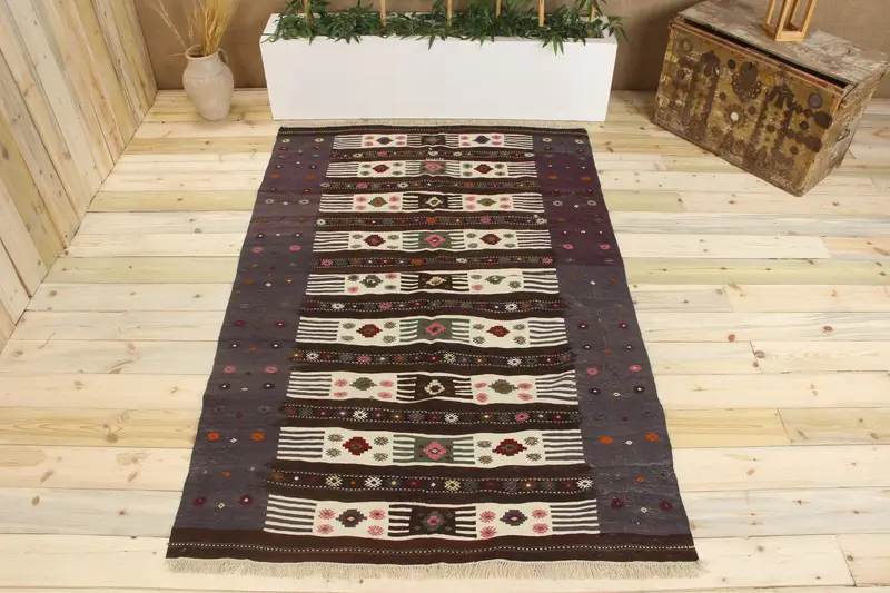 Handmade 0,4x7,1 ft Rug, Brown & Blue Oriental