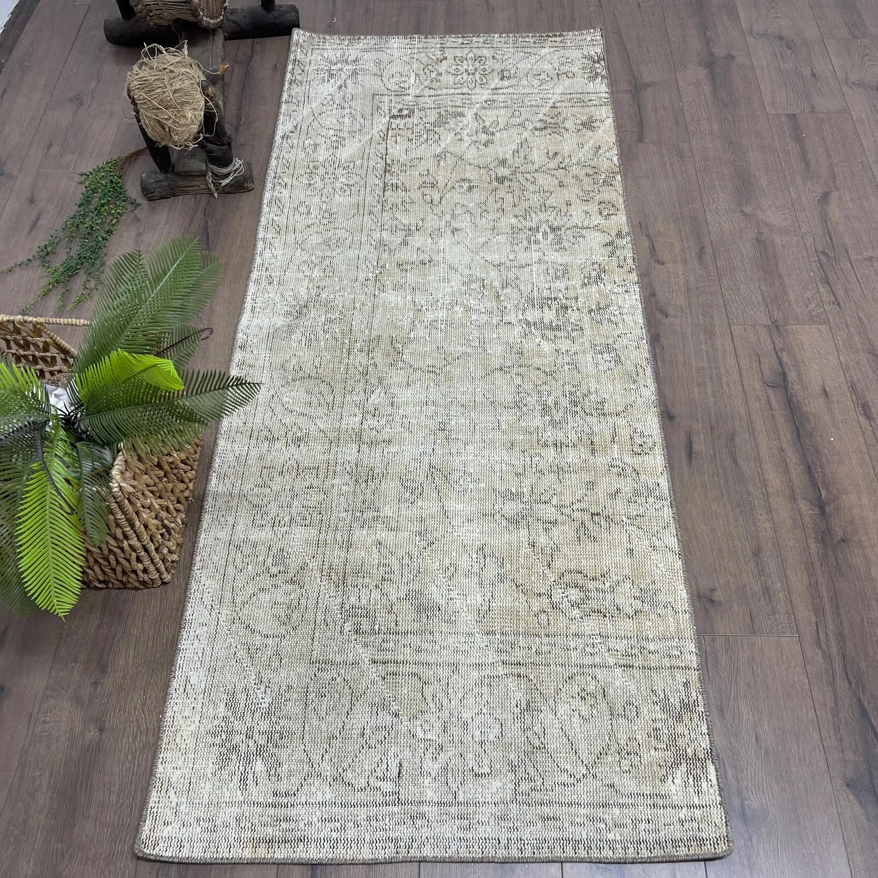 2.6x6.4 ft Vintage Halı, Kilim, Gri Oryantal Halı Yün - 1