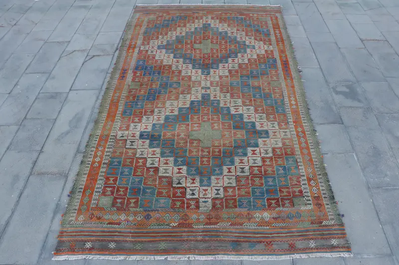 Orange & Blue Southwestern Rug, 5,9x11,1 ft Chic Decor