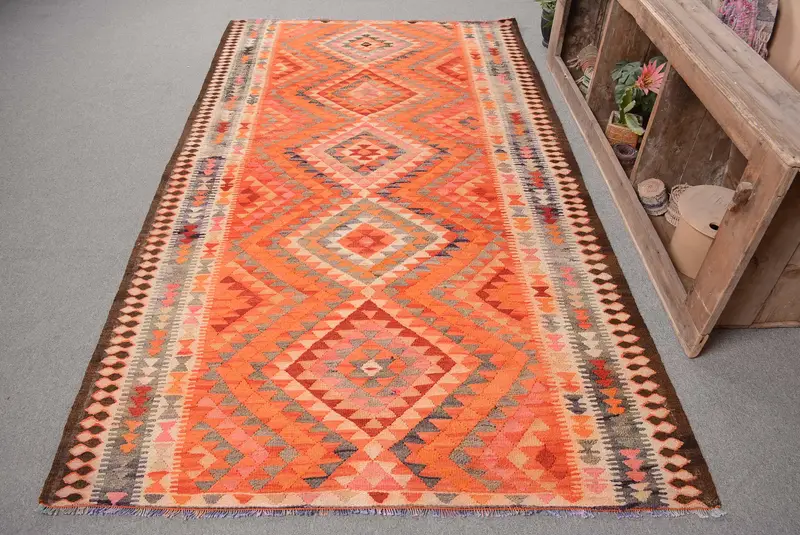 Handmade Orange Persian Rug, 5x8 ft Elegant Decor