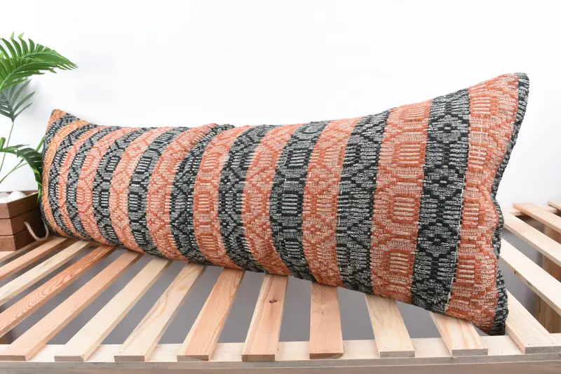 Pillow Sham, Pillow for Couch, Turkish Kilim Pillow, Bright Cushion Case, Toss Cushion Case, Vintage Pillow, 16x48 Orange Pillow Case - 5