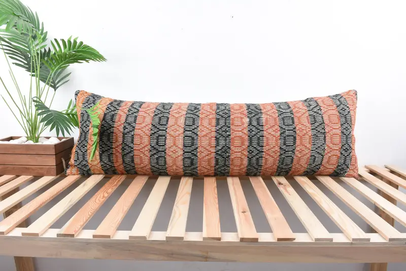 Pillow Sham, Pillow for Couch, Turkish Kilim Pillow, Bright Cushion Case, Toss Cushion Case, Vintage Pillow, 16x48 Orange Pillow Case - 1