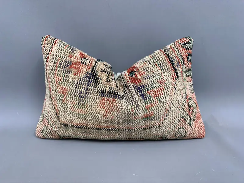 Boho Pillow Sham Cover, Pillow for Sofa, 12x20 Orange Cushion, Pillow Case, Seat Pillow Case, Art Deco Pillow Cover, Vintage Kilim Throw Pillow - 1