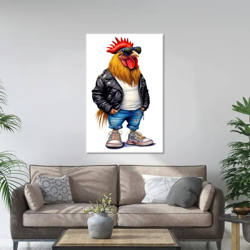 Lienzo de gallo moderno: impresión artística abstracta surrealista para decoración del hogar