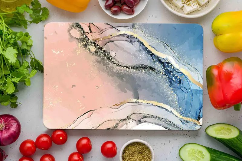 きらめくゴールドの大理石ガラスまな板、コンテンポラリーキッチンエッセンシャル