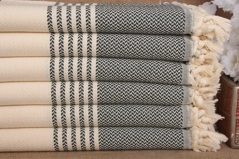 Bachelorette Party Favors Turkish Towel, Striped, Dark Green Cotton, 40x71 Inches