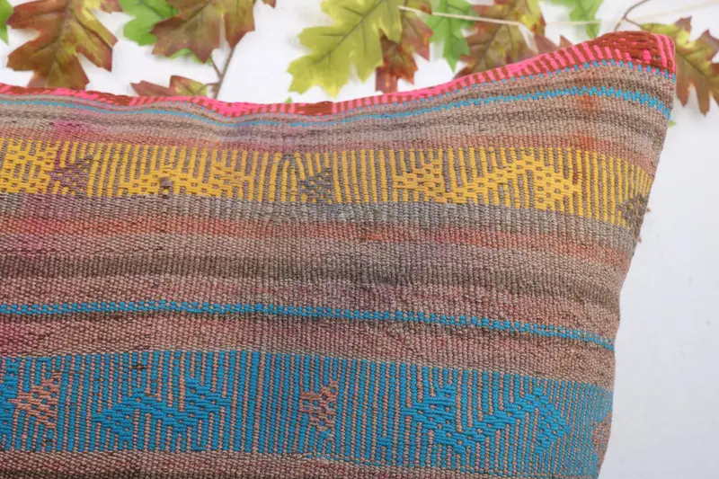 24x24 Blue Pillow Sham, Outdoor Cushion, Turkish Pillow, Boho Pillow Sham Cover, Ethnic Cushion, Pillow Cover, Vintage Kilim Pillow - 6