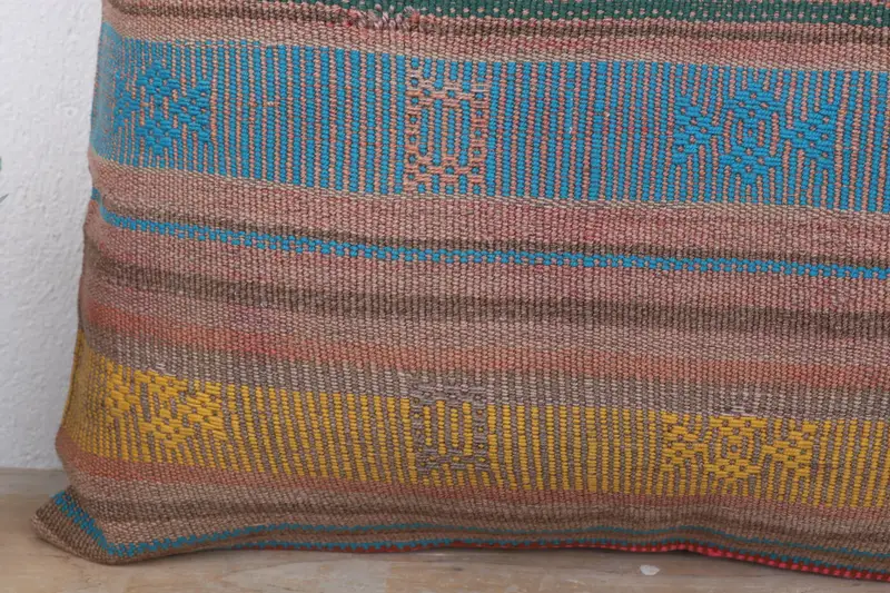 24x24 Blue Pillow Sham, Outdoor Cushion, Turkish Pillow, Boho Pillow Sham Cover, Ethnic Cushion, Pillow Cover, Vintage Kilim Pillow - 3