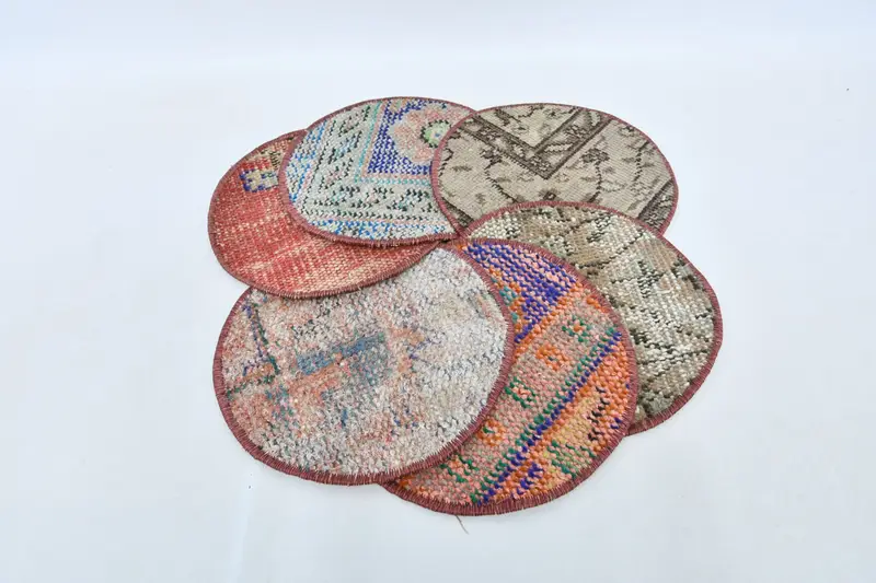 Elegant Red and Bronze Kilim Placemats, Traditional Turkish Design