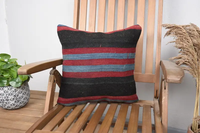16x16 Red Pillow Case, Boho Pillow Sham Cover, Throw Kilim Pillow, Ikat Pillow, Gift Pillow, Cushion Case, Garden Pillow Case, Tribal Pillow Sham - 1