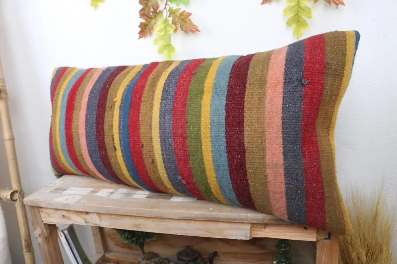 Tribal Cushion Cover, Ethnical Kilim Rug Pillow, Pillow Case, 16x36 Red Pillow Case, Boho Pillow, Seat Pillow Cover, Pet Pillow Case, Turkish Pillow - 4