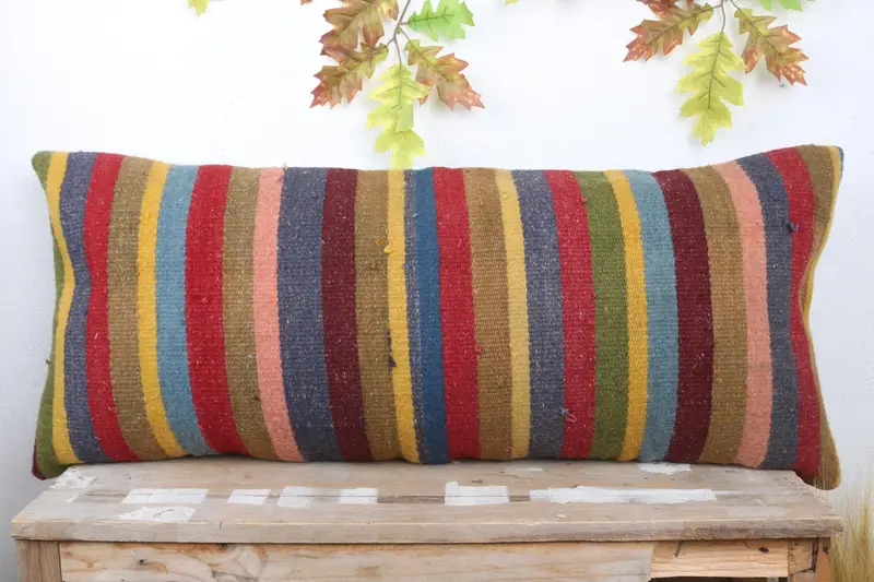 Tribal Cushion Cover, Ethnical Kilim Rug Pillow, Pillow Case, 16x36 Red Pillow Case, Boho Pillow, Seat Pillow Cover, Pet Pillow Case, Turkish Pillow - 2