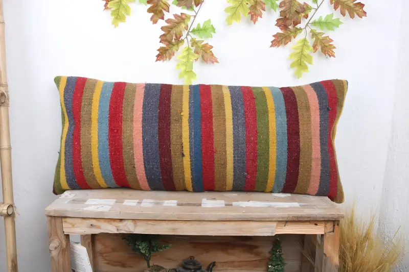 Tribal Cushion Cover, Ethnical Kilim Rug Pillow, Pillow Case, 16x36 Red Pillow Case, Boho Pillow, Seat Pillow Cover, Pet Pillow Case, Turkish Pillow - 1