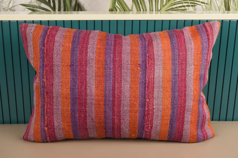 Purple Throw Moroccan Cushion, 40x60 cm Contemporary Striped Euro Sham - 1