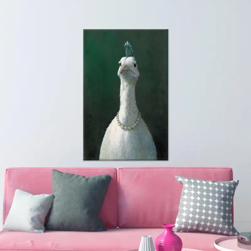 Trendy Peacock Canvas: Artistic Fowl with Pearls Print
