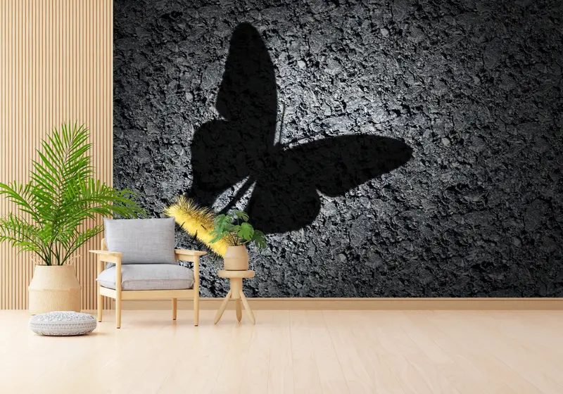 Siyah ve Sarı Zarif Kelebek Tırtıl Dönüşümü Baskılı Duvar Kağıdı