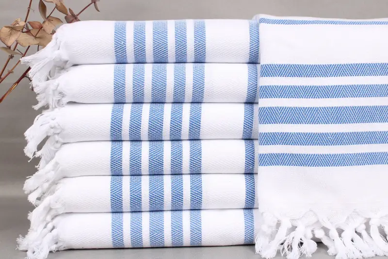 Small Towel Hand Towel Sax Blue Chevron Napkin 24x36 Inches Embroidered