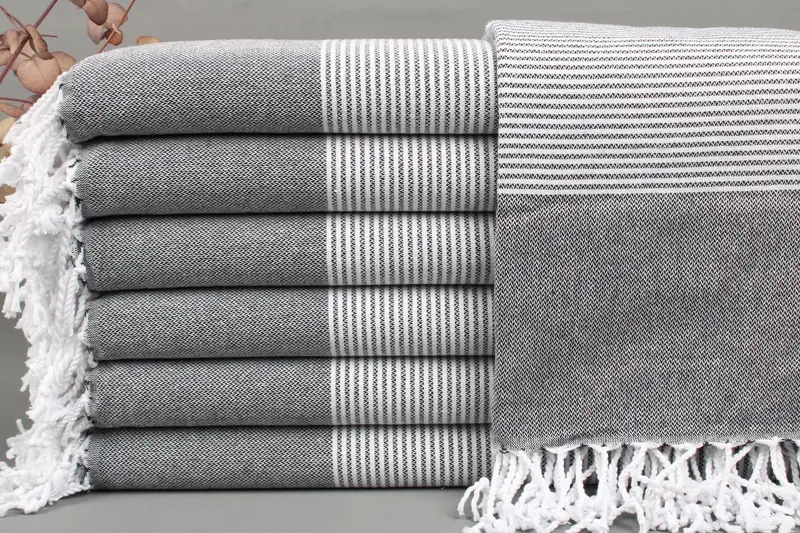 Organic Turkish Towel Striped Beige, 40x71 Inches