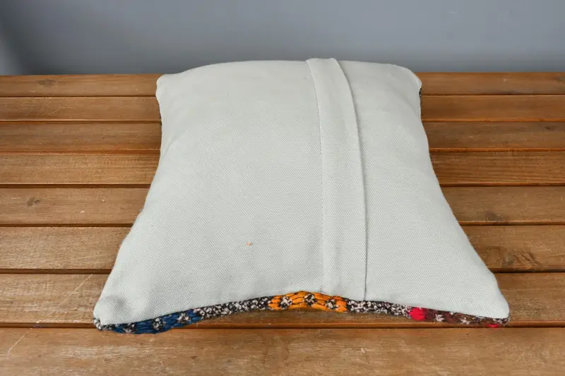 Cushion, Wool Kilim Pillow Cushion Cover, Pillow for Sofa, Crochet Pattern Pillow Sham, Kilim Pillow, Turkish Kilim Pillow, 14x14 Brown Cushion - 5