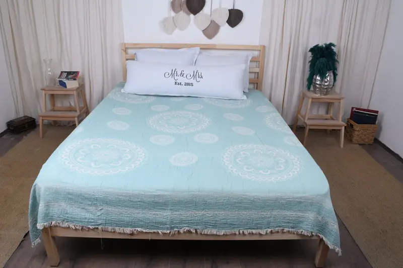Custom Wedding Gifts, Turkish Bedcover, Woven Throw Blanket, Decorative Bedspread, Personalized Blanket, Xmas Gifts, 88x80 Cotton Kilim Design Towel - 6