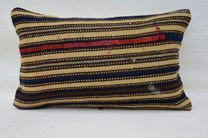 Cushion Case, Vintage Kilim Throw Pillow, Ethnic Throw Pillow Cover, 12x20 Beige Cushion, Antique Pillows, Ethnical Kilim Rug Pillow - 1