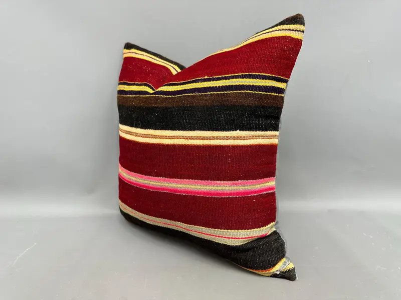 Kilim Cushion Sham, Nomadic Pillow Case, 20x20 Red Cushion, Turkish Bench Pillow Cover, Cushion Case, Boho Pillow, Turkish Kilim Pillow - 3