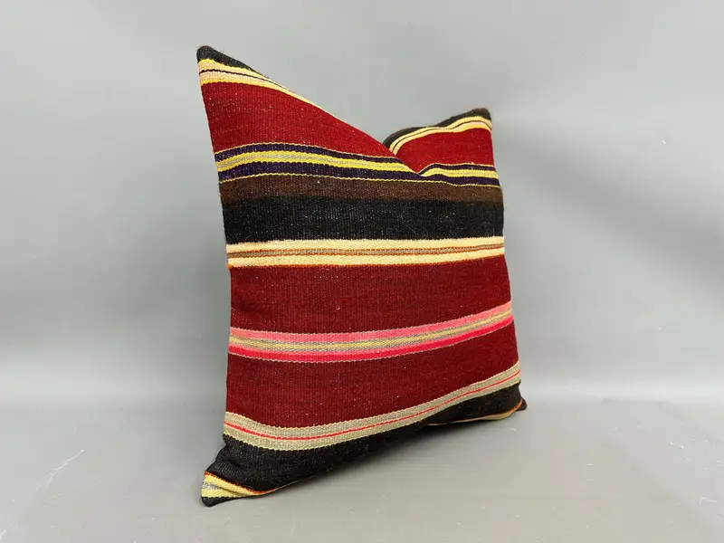 Kilim Cushion Sham, Nomadic Pillow Case, 20x20 Red Cushion, Turkish Bench Pillow Cover, Cushion Case, Boho Pillow, Turkish Kilim Pillow - 2