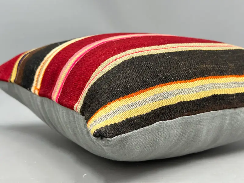 Kilim Cushion Sham, Nomadic Pillow Case, 20x20 Red Cushion, Turkish Bench Pillow Cover, Cushion Case, Boho Pillow, Turkish Kilim Pillow - 6