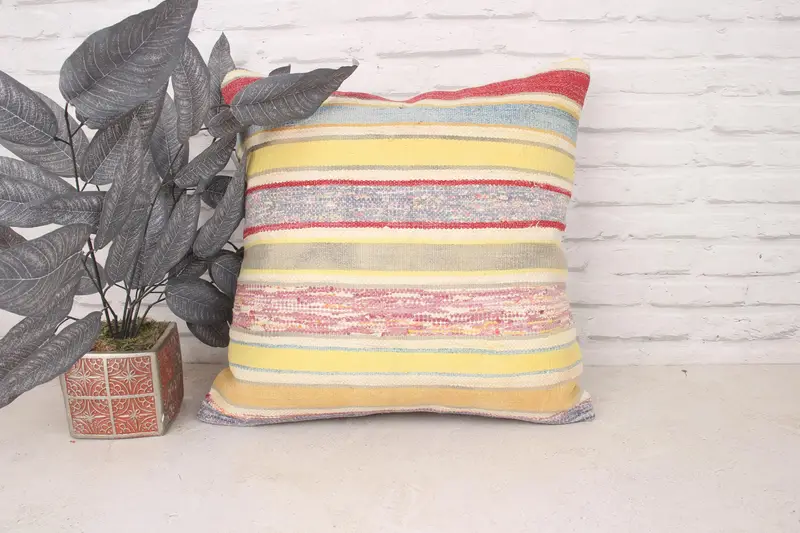 20x20 Yellow Pillow Sham, Nomadic Cushion Cover, Kilim Cushion Sham, Pillow for Sofa, Kilim Pillow, Cushion, Decorative Cushion Cover - 1