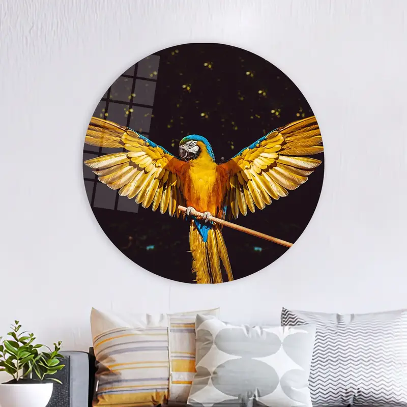 Moderne gelbe Papageien-Leinwand: Lebendiger Kunstdruck mit Vogelflügeln