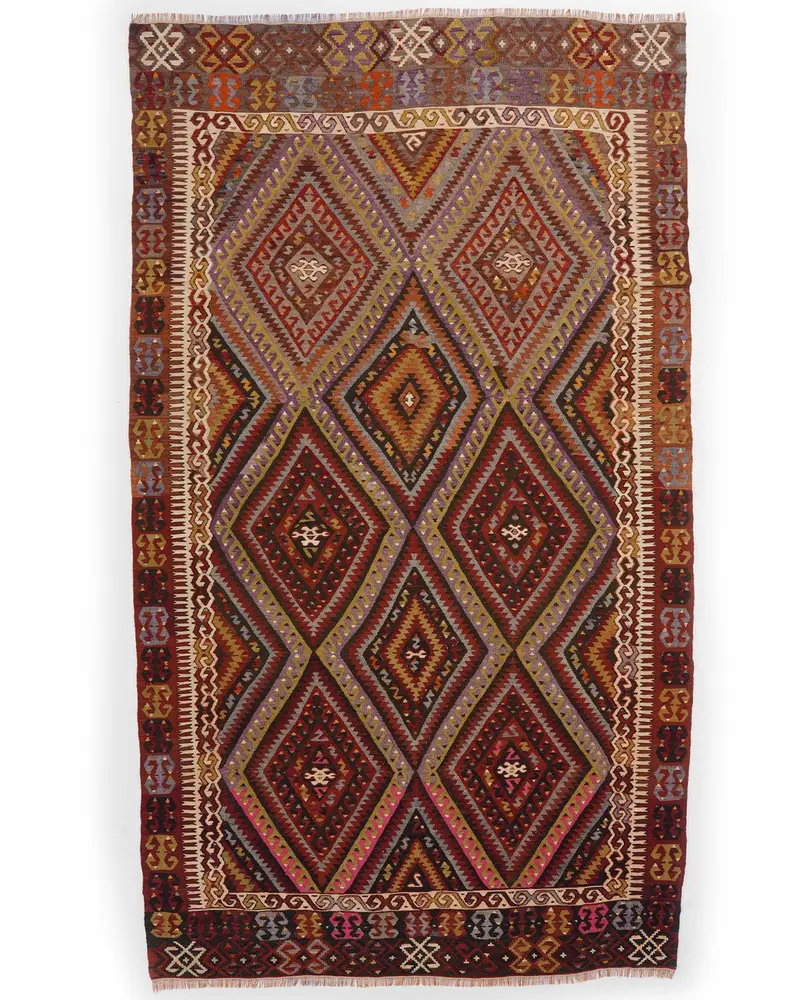 Kırmızı Desenli Kahverengi Halı, 4,9x9,1 ft Zarif Döşeme