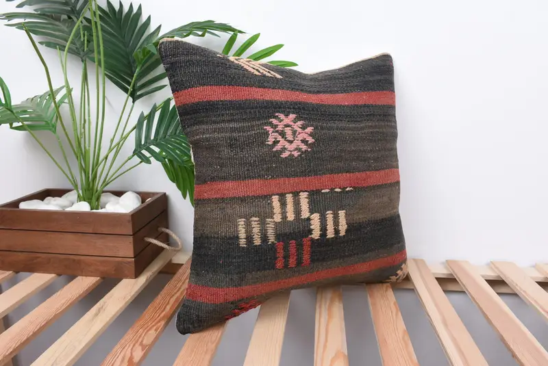 Decorative Throw Pillow Sham, 18x18 Brown Cushion, Turkish Pillow, Boho Pillow, Art Deco Pillow Sham, Interior Designer Pillow, Cushion Cover - 4