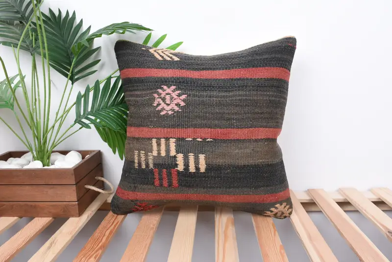 Decorative Throw Pillow Sham, 18x18 Brown Cushion, Turkish Pillow, Boho Pillow, Art Deco Pillow Sham, Interior Designer Pillow, Cushion Cover - 1