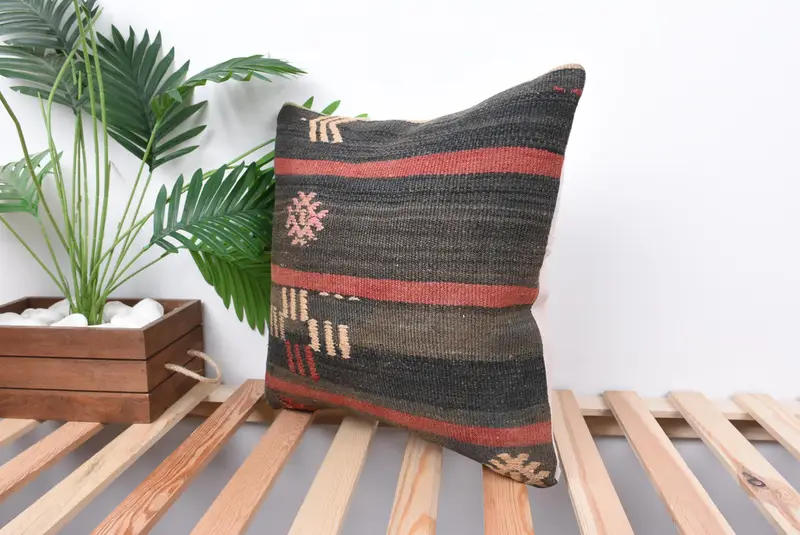 Decorative Throw Pillow Sham, 18x18 Brown Cushion, Turkish Pillow, Boho Pillow, Art Deco Pillow Sham, Interior Designer Pillow, Cushion Cover - 5