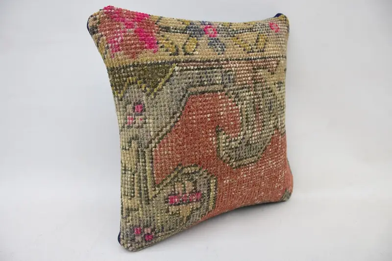 Pillow, Home Decor Pillow, Kilim Pillow, Vintage Pillow, Cotton Cushion Cover, 14x14 Orange Cushion Case, Meditation Pillow - 2