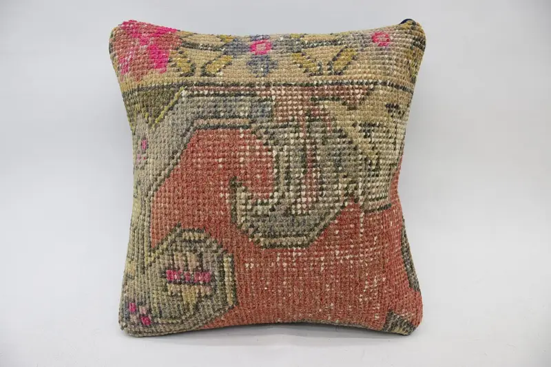 Pillow, Home Decor Pillow, Kilim Pillow, Vintage Pillow, Cotton Cushion Cover, 14x14 Orange Cushion Case, Meditation Pillow - 1