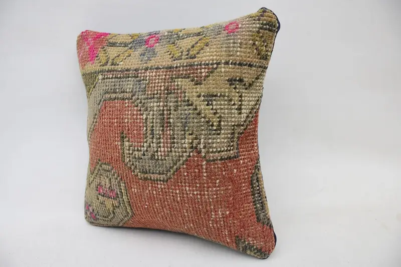 Pillow, Home Decor Pillow, Kilim Pillow, Vintage Pillow, Cotton Cushion Cover, 14x14 Orange Cushion Case, Meditation Pillow - 3