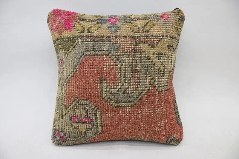 Pillow, Home Decor Pillow, Kilim Pillow, Vintage Pillow, Cotton Cushion Cover, 14x14 Orange Cushion Case, Meditation Pillow - 4