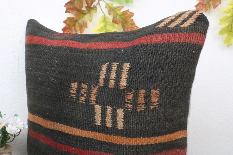 Pillow Sham, Living Room Throw Pillow Sham, Crochet Pattern Pillow Case, Throw Kilim Pillow, Pillow for Sofa, Turkish Pillow, 18x18 Brown Pillow - 5