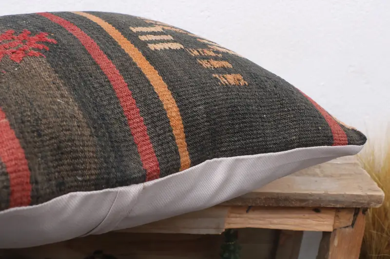Pillow Sham, Living Room Throw Pillow Sham, Crochet Pattern Pillow Case, Throw Kilim Pillow, Pillow for Sofa, Turkish Pillow, 18x18 Brown Pillow - 6