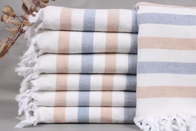 Organic Terry Towel Beige Striped, 36x63 Inches, Personalized Wedding Gift