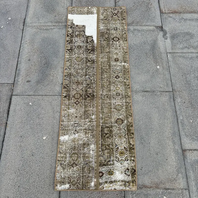 Vintage 1.3x3.7 ft Rug, Turkish Small Rug, Brown Camouflage Rug - 1